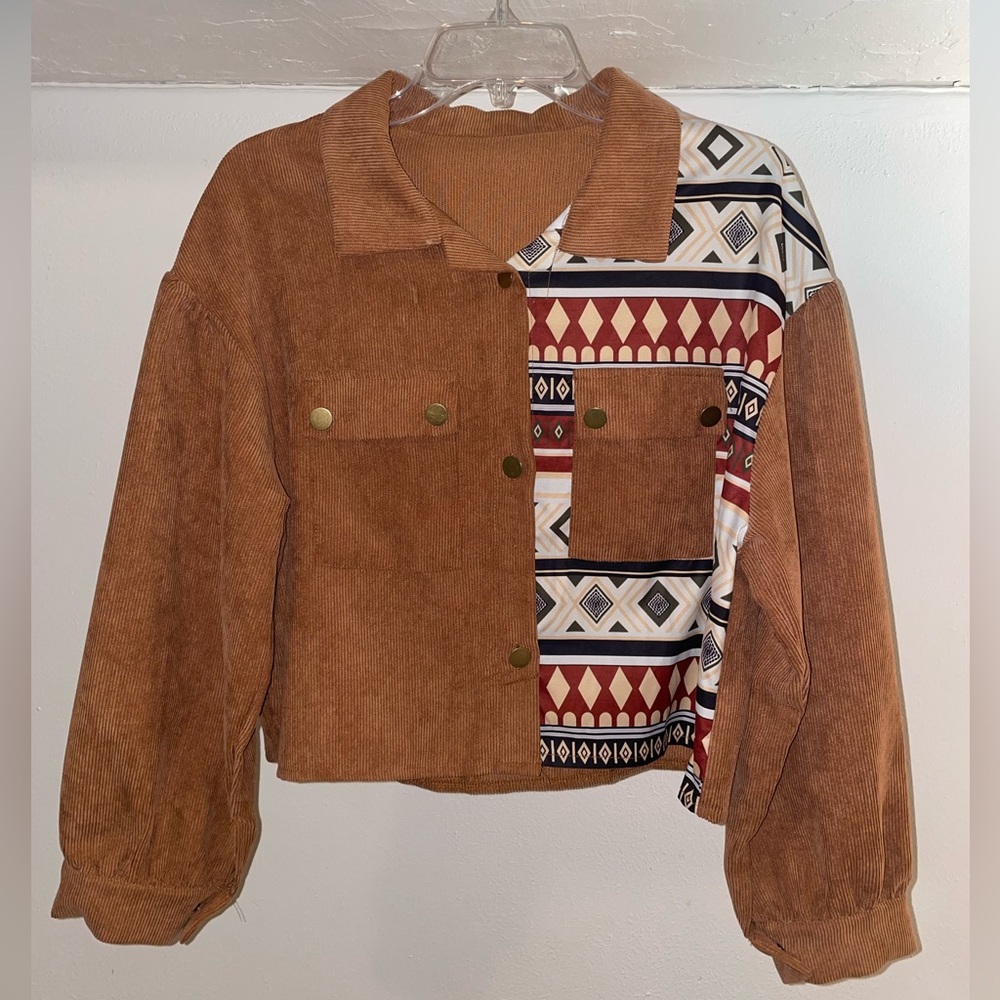 Women’s plus size corduroy lightweight jacket in brown